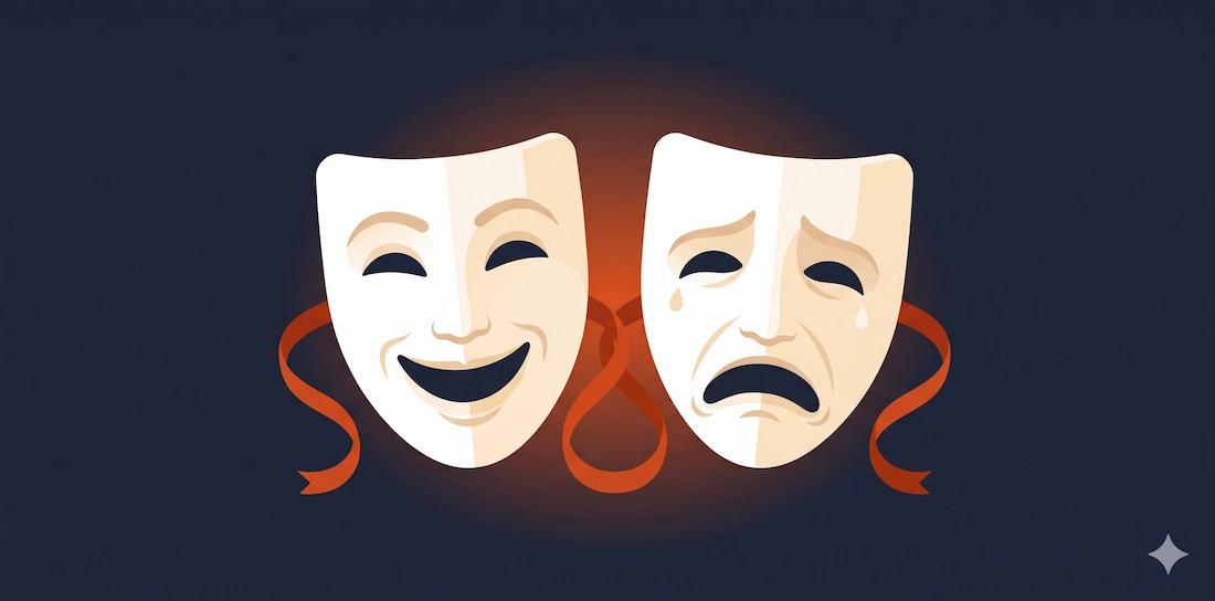 Theater comedy and tragedy masks representing musical theater